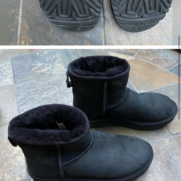 Women’s UGG CLASSIC MINI WATERPROOF BLACK BOOTS 7 - Picture 9 of 9